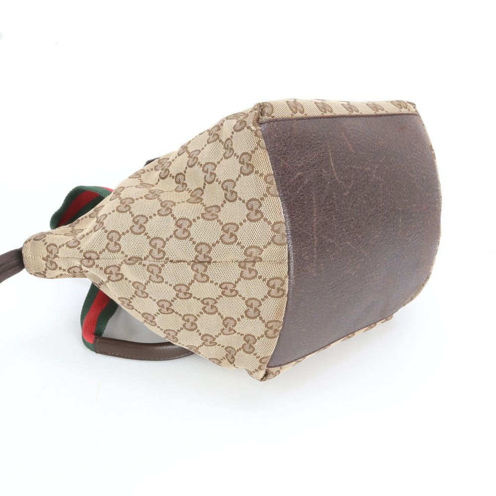 Gucci GG Canvas Sherry Line Leather Tote Shoulder Hand — view 4