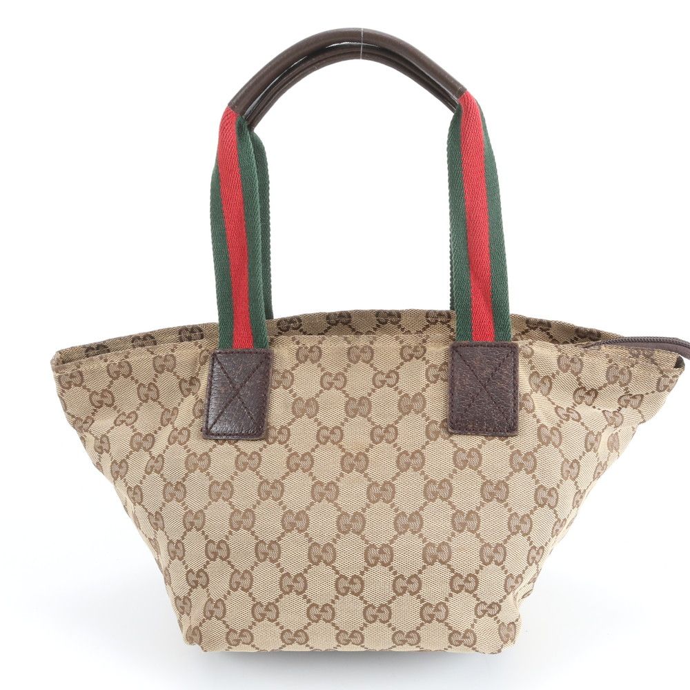 Gucci GG Canvas Sherry Line Leather Tote Shoulder Hand — view 3