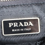 Prada Tessuto Nylon Gathered Triangle Logo Leather Tote Shoulder — view 8