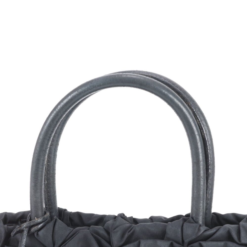 Prada Tessuto Nylon Gathered Triangle Logo Leather Tote Shoulder — view 2