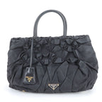 Prada Tessuto Nylon Gathered Triangle Logo Leather Tote Shoulder