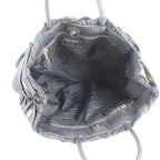 Prada Tessuto Nylon Gathered Triangle Logo Leather Tote Shoulder — view 7