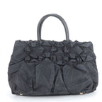 Prada Tessuto Nylon Gathered Triangle Logo Leather Tote Shoulder — view 3