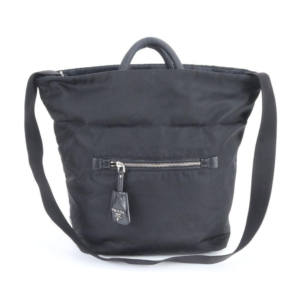 Prada Tessuto Nylon Reversible Triangle Logo Leather 2-Way Shoulder