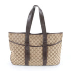 Gucci GG Canvas Leather Tote Shoulder Business Document Brown
