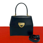 Celine Vintage Logo Calf Leather 2-Way Mini Tote Shoulder Bag Navy