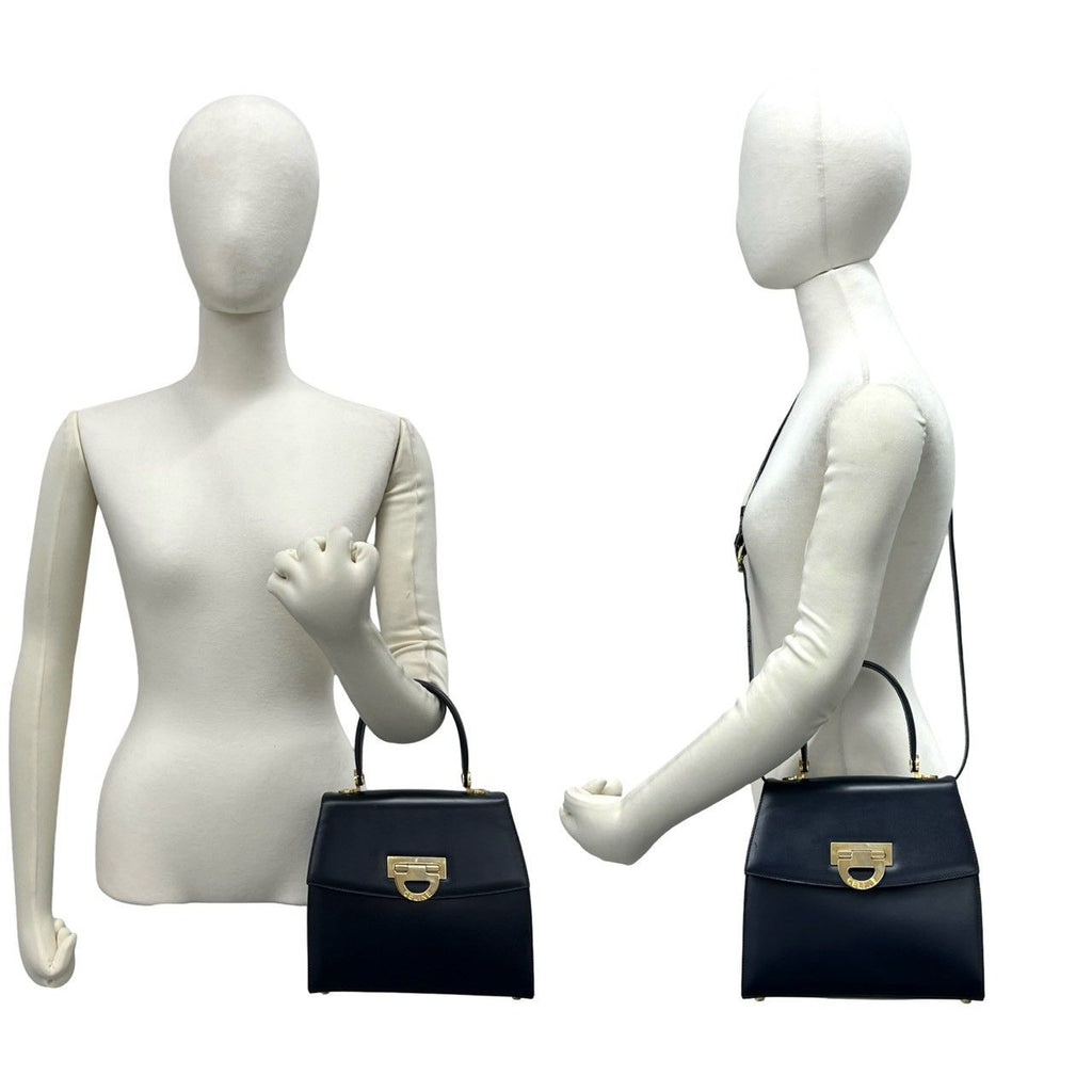 Celine Vintage Logo Calf Leather 2-Way Mini Tote Shoulder Bag Navy — view 2