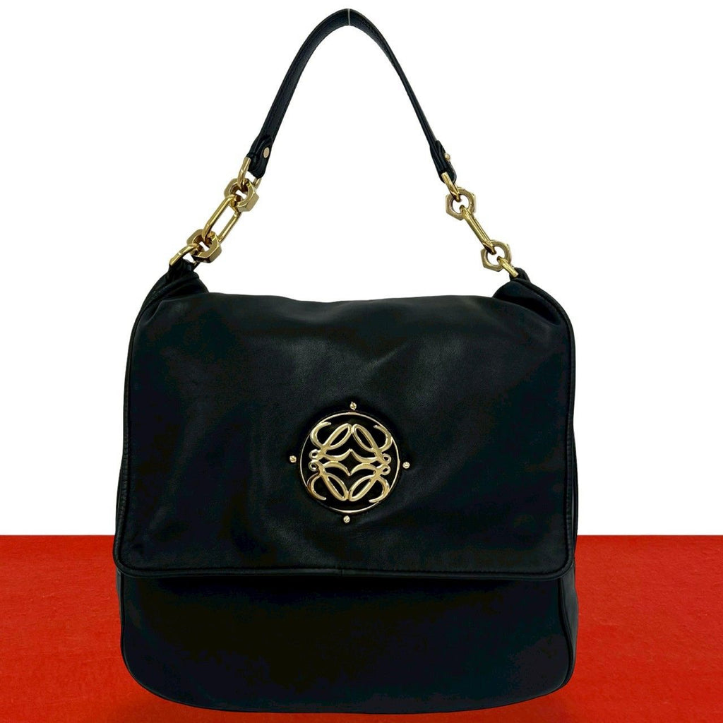 Loewe Maia Anagram Logo Nappa Leather Shoulder Bag Black
