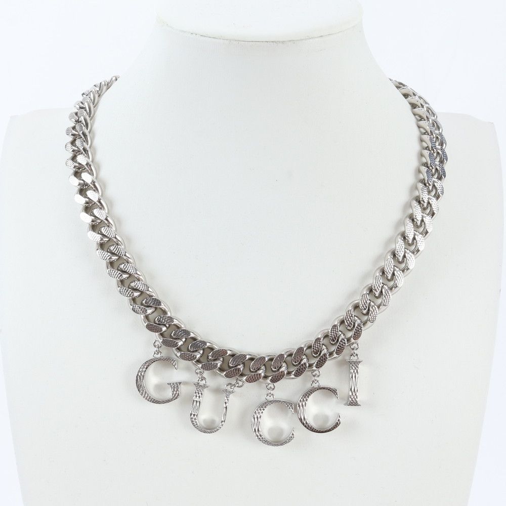 Gucci Script Logo Choker Necklace Silver