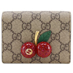 Gucci Cherry Compact Wallet GG Supreme Canvas Brown Bifold