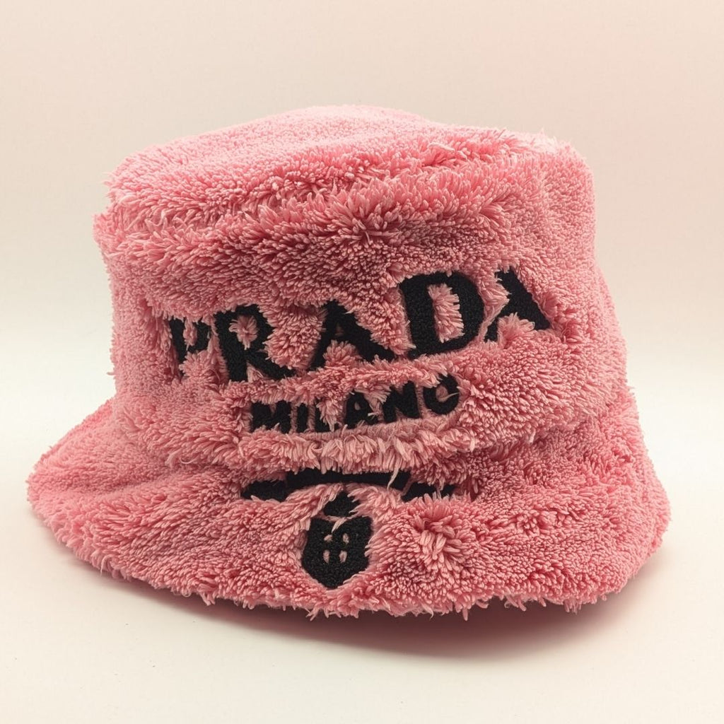 Prada Bucket Hat Terry Fur Pink Logo