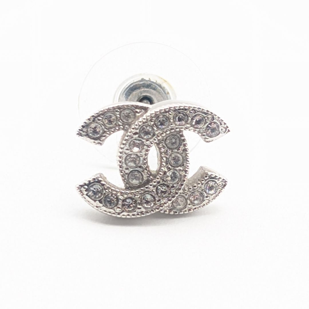 Chanel Earrings CC Logo Silver Rhinestone Recent