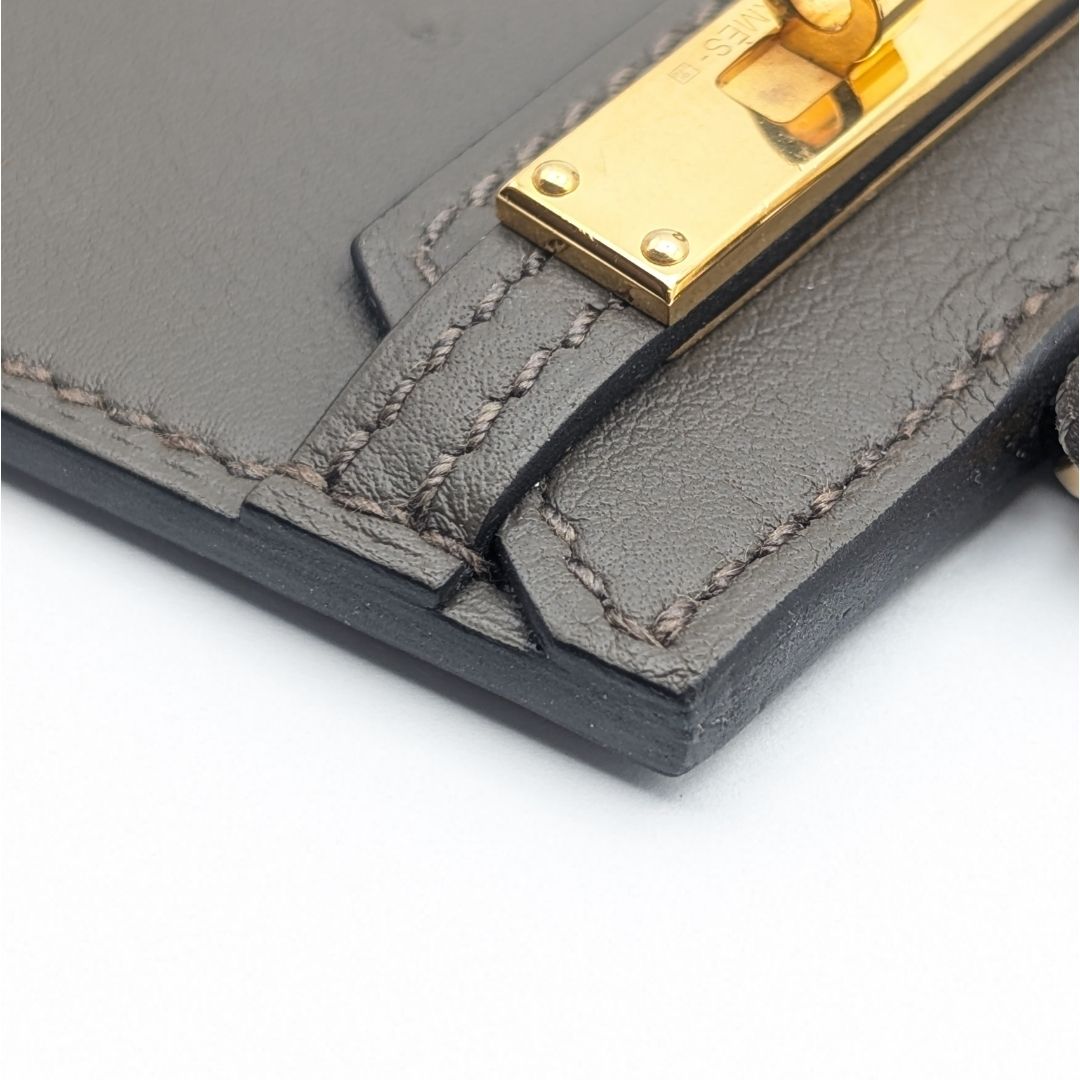 Hermes Montpetit Kelly GM Etain Leather Gray Gold Bag Motif Necklace — view 6