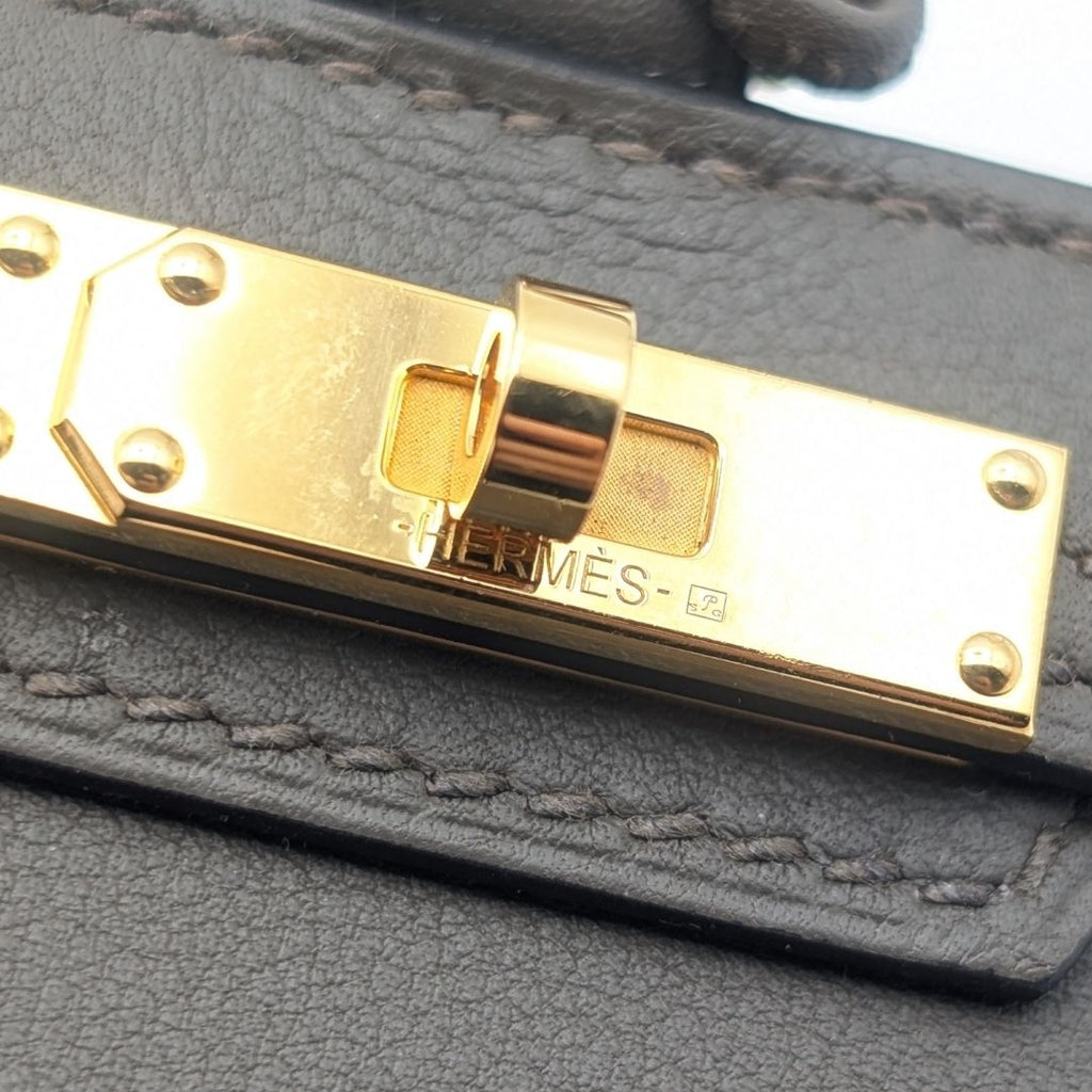 Hermes Montpetit Kelly GM Etain Leather Gray Gold Bag Motif Necklace — view 7