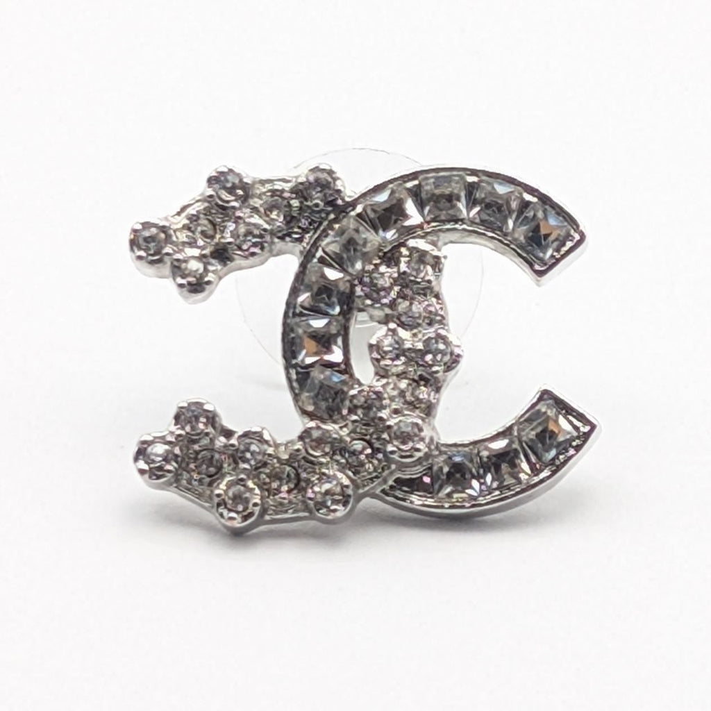 Chanel Earrings CC Logo Silver Rhinestone Recent