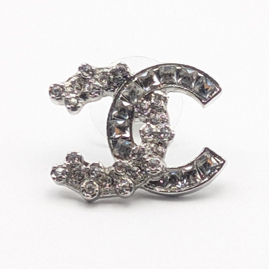 Chanel Earrings CC Logo Silver Rhinestone Recent