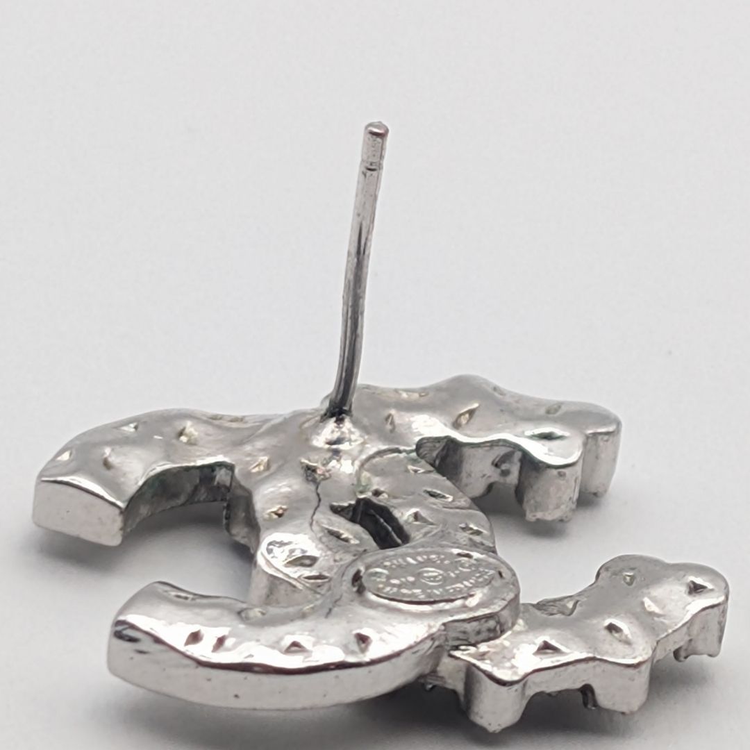 Chanel Earrings CC Logo Silver Rhinestone Recent — view 4