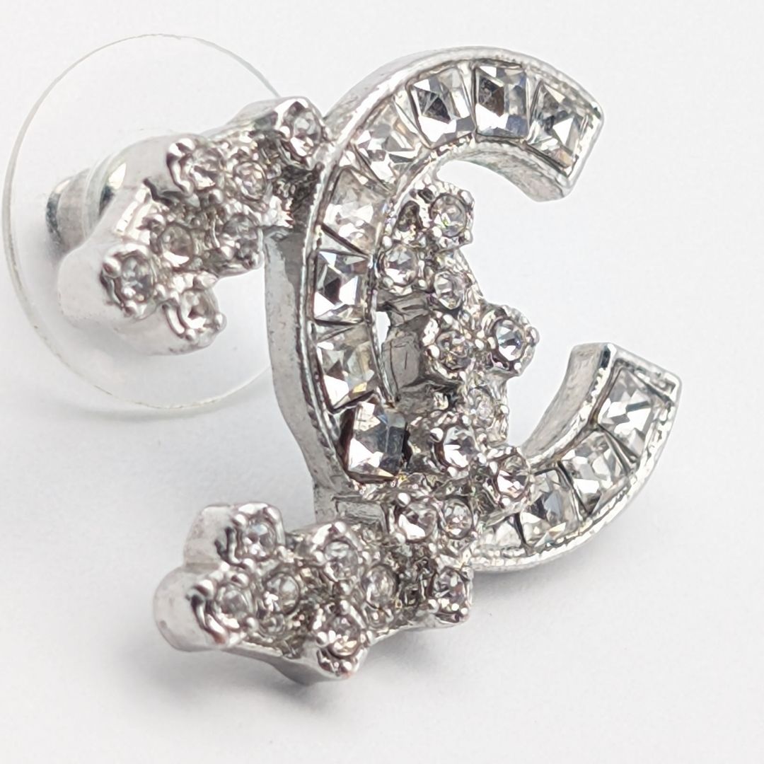 Chanel Earrings CC Logo Silver Rhinestone Recent — view 2