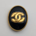 Chanel Brooch CC Logo Gold Black Stone Vintage