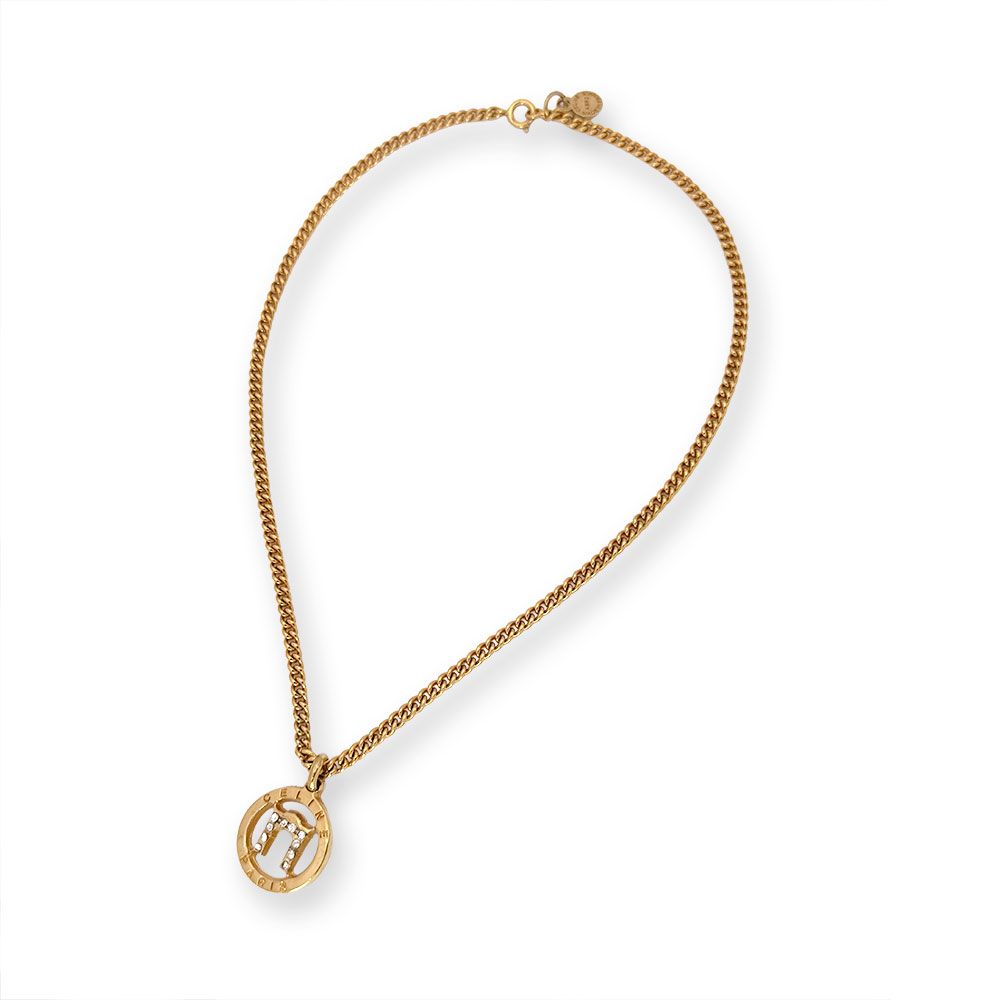 Celine Circle Rhinestone Logo Arc de Triomphe Necklace — view 3