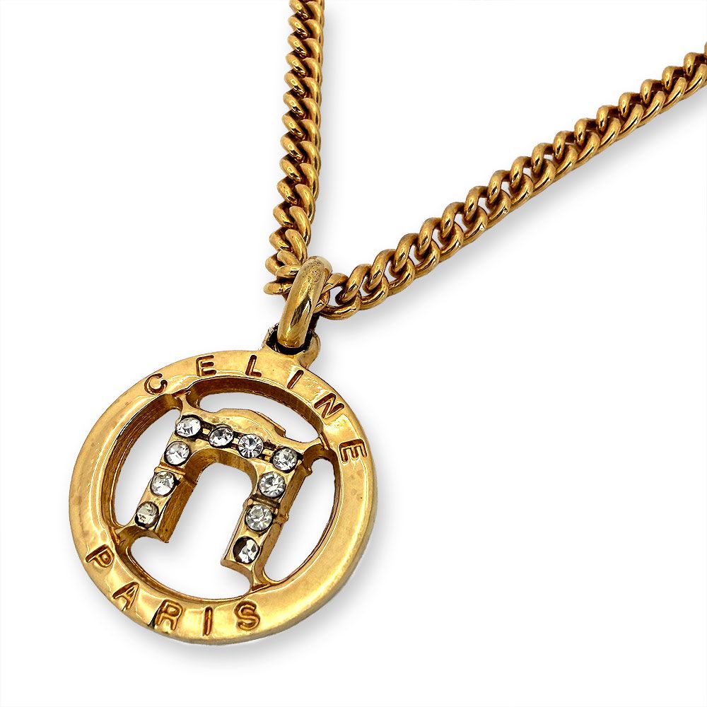 Celine Circle Rhinestone Logo Arc de Triomphe Necklace