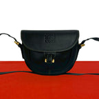 Loewe Vintage Anagram Log Leather Shoulder Bag Pochette Crossbody Black