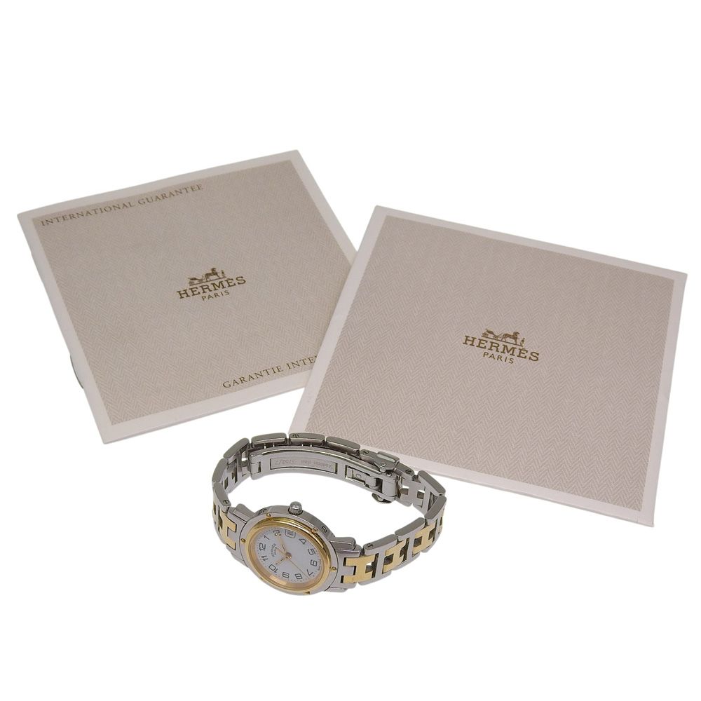 Hermes Clipper Stainless Steel Gold Plated Quartz Analog Display White Dial — view 8