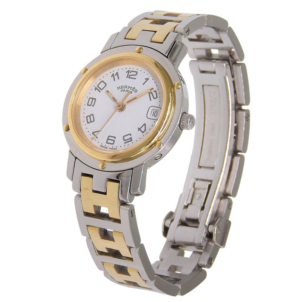 Hermes Clipper Stainless Steel Gold Plated Quartz Analog Display White Dial — view 2