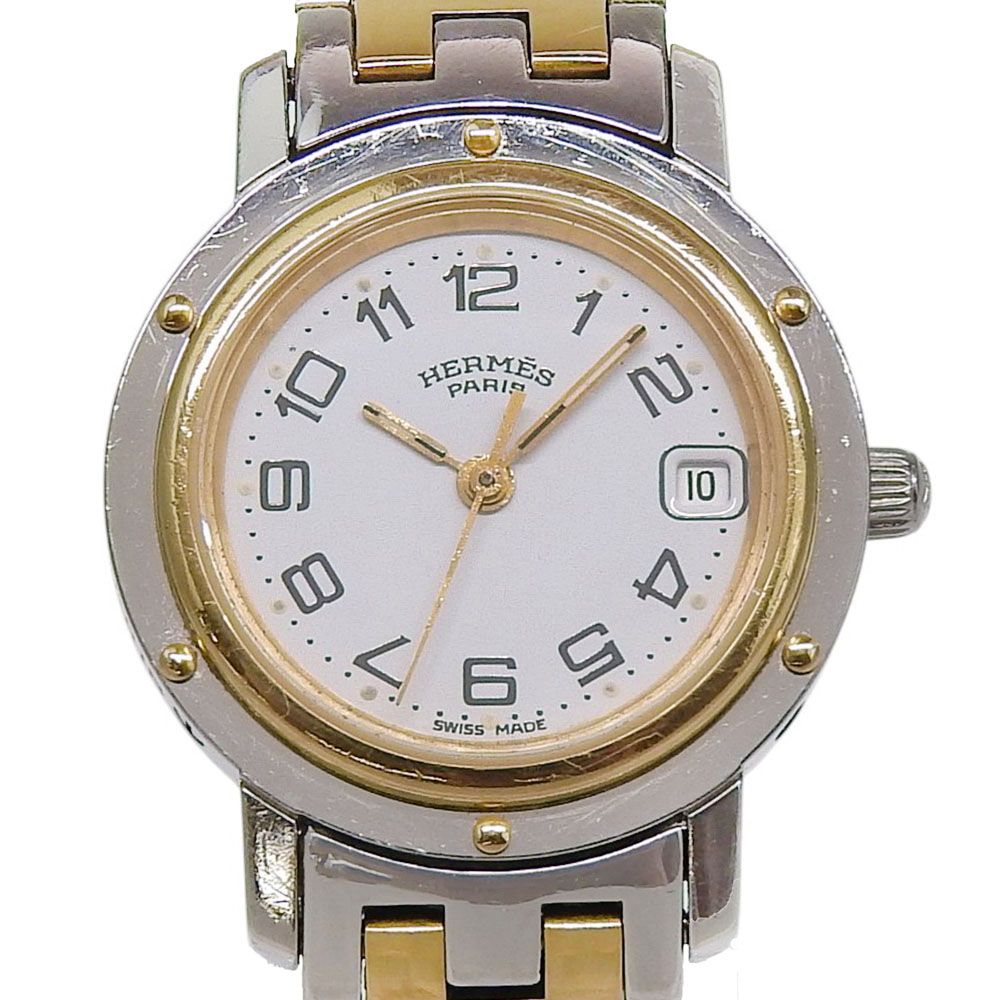 Hermes Clipper Stainless Steel Gold Plated Quartz Analog Display White Dial