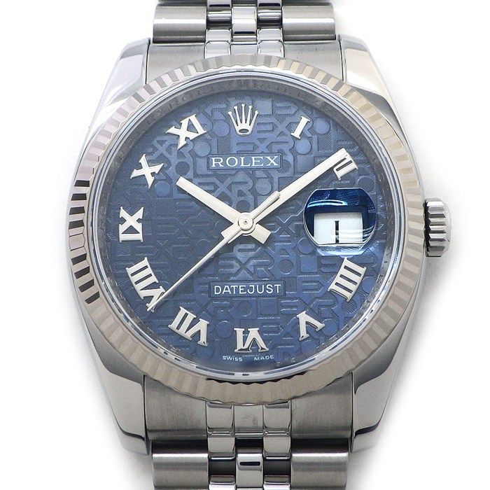 Rolex Watch Datejust No Roulett Blue Computer Dial Roman Index Date 18k White