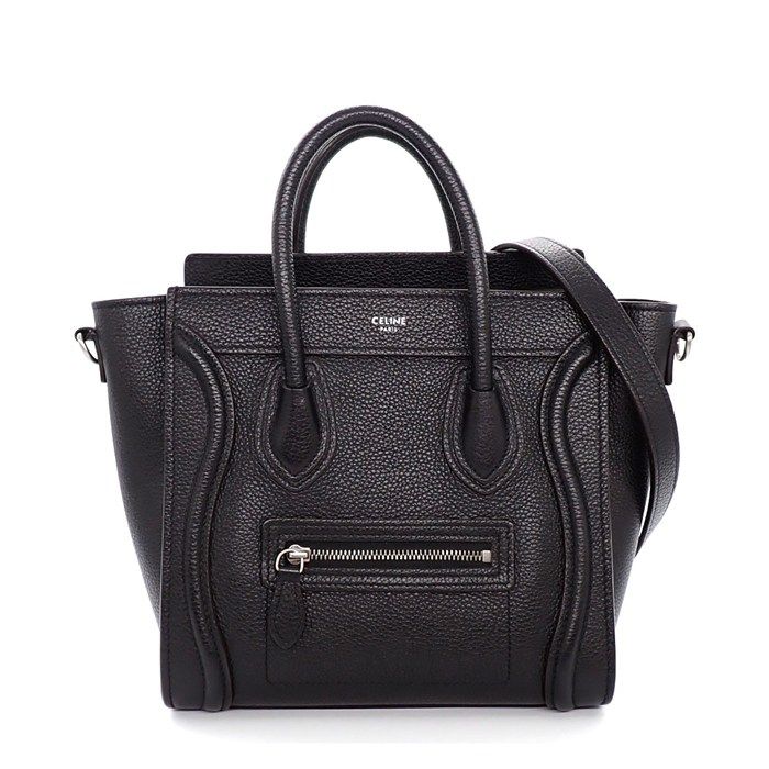 Celine Shoulder Bag Luggage Nano Black Drummed Calfskin Silver