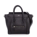 Celine Shoulder Bag Luggage Nano Black Drummed Calfskin Silver