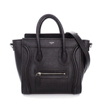 Celine Shoulder Bag Luggage Nano Black Drummed Calfskin Silver