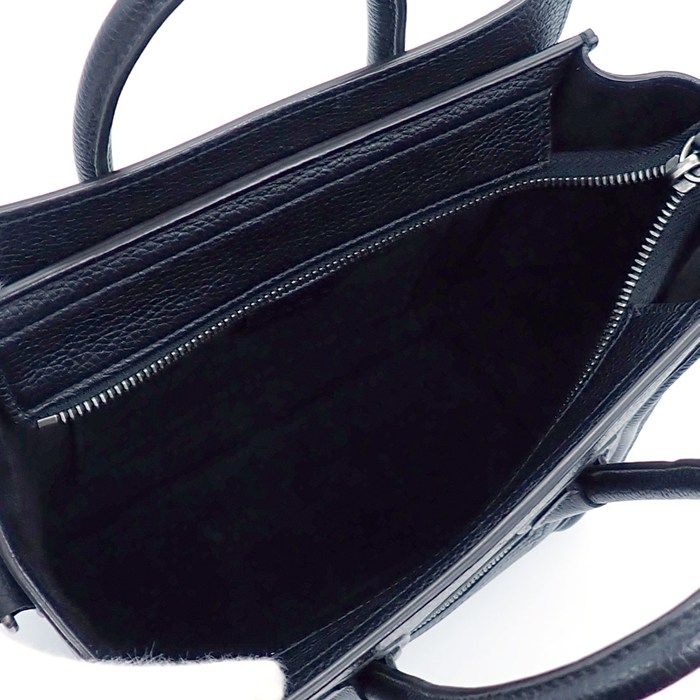 Celine Shoulder Bag Luggage Nano Black Drummed Calfskin Silver — view 5