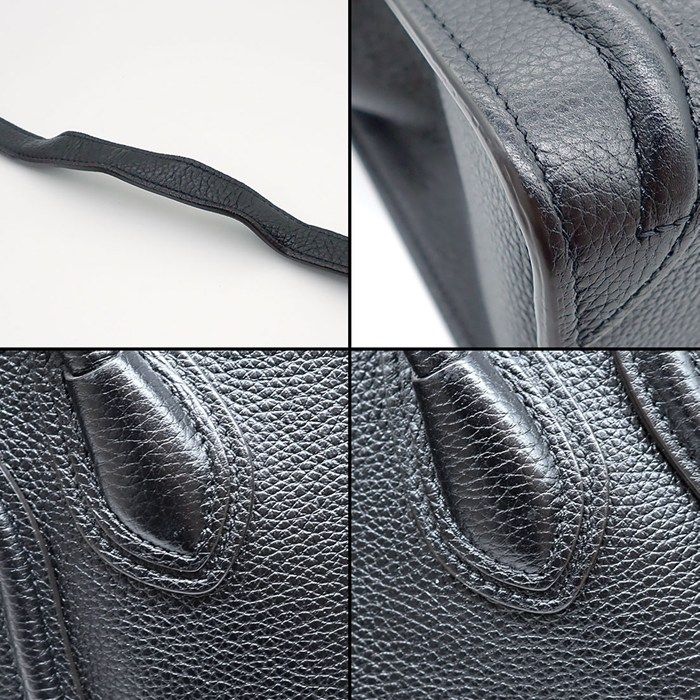 Celine Shoulder Bag Luggage Nano Black Drummed Calfskin Silver — view 9