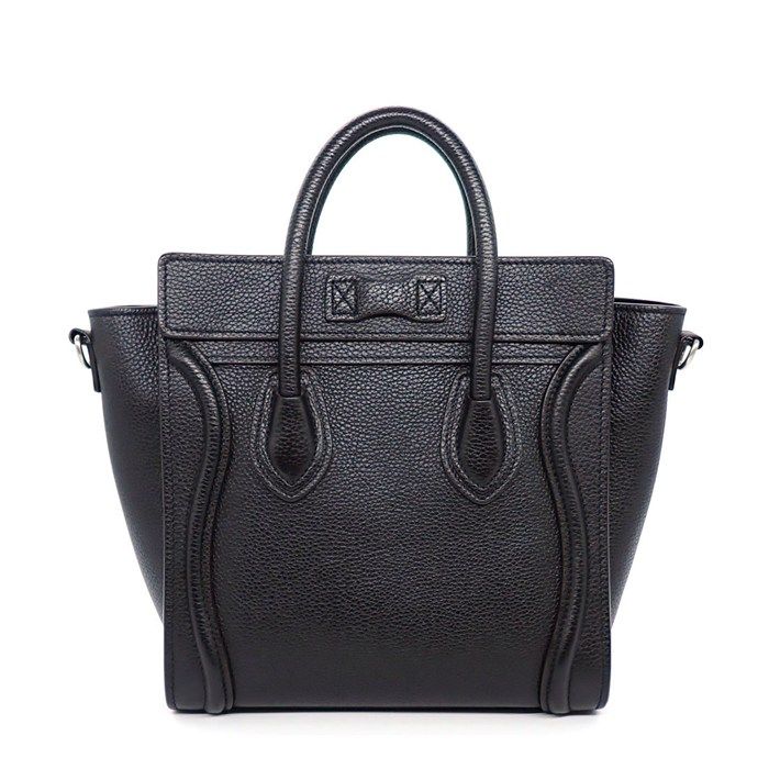 Celine Shoulder Bag Luggage Nano Black Drummed Calfskin Silver — view 2