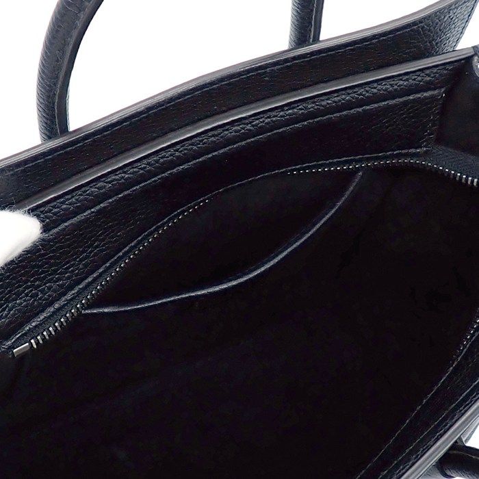 Celine Shoulder Bag Luggage Nano Black Drummed Calfskin Silver — view 6