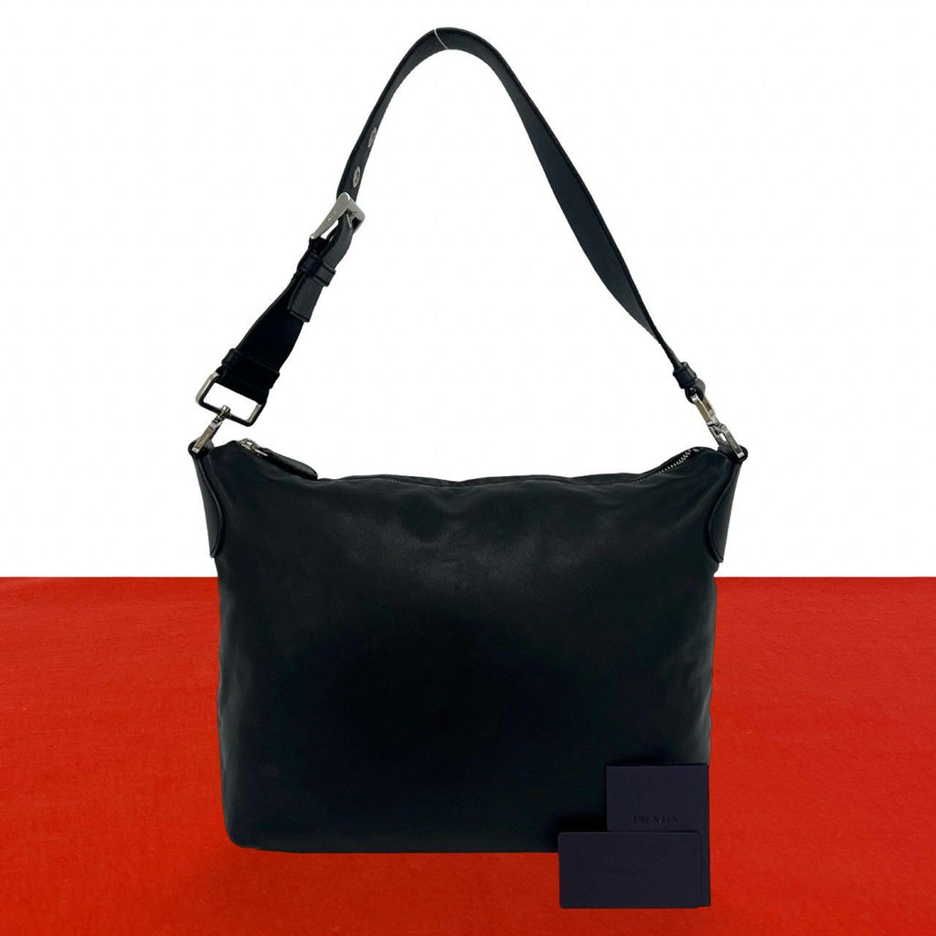 Prada Log Leather Shoulder Bag Tote Black