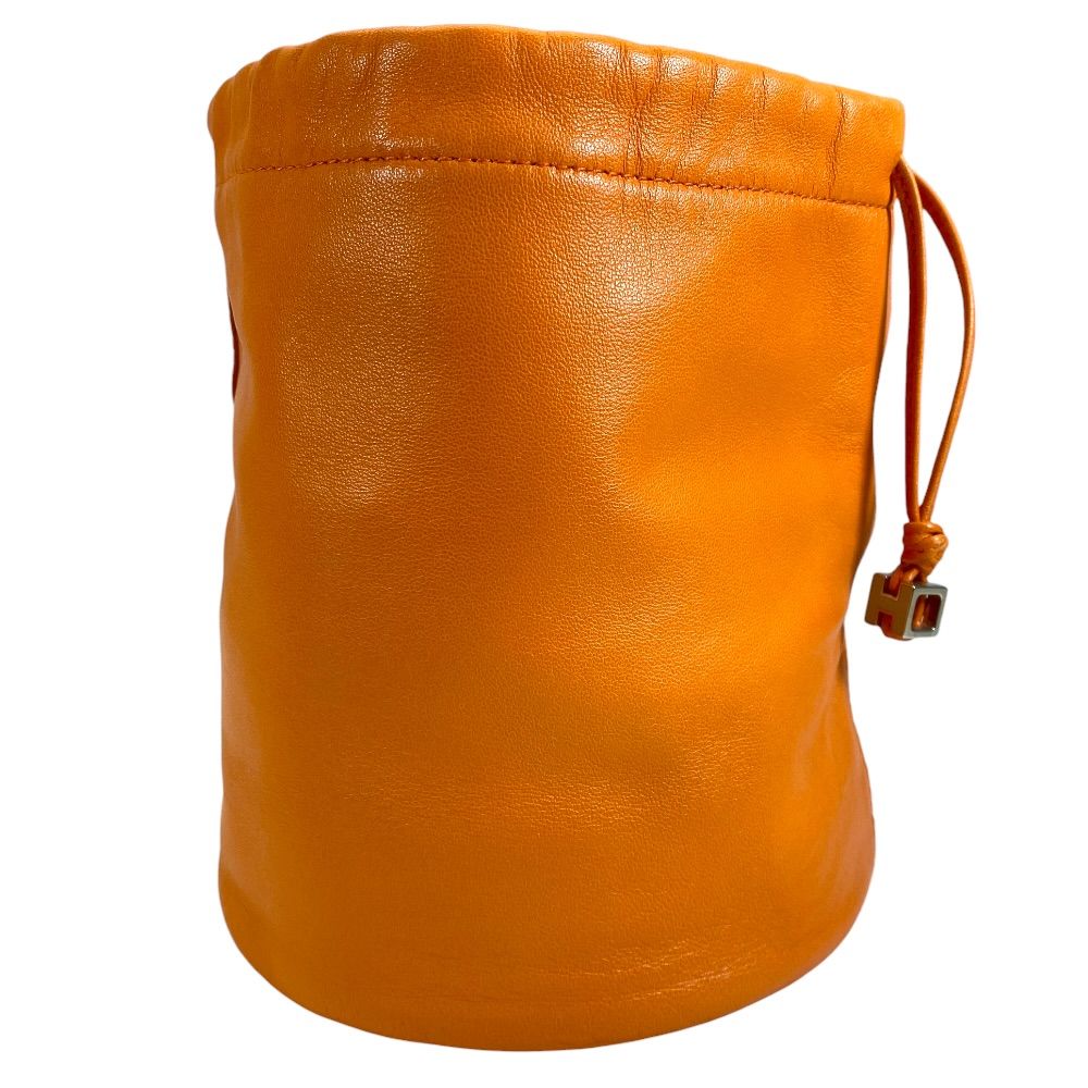 Hermes Cage Ruby Ash Line Drawstring Pouch Leather Orange Daily Going