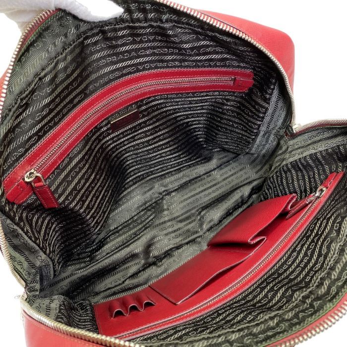 Prada Business Briefcase Handbag Triangle Logo Saffiano Leather Red Document — view 7