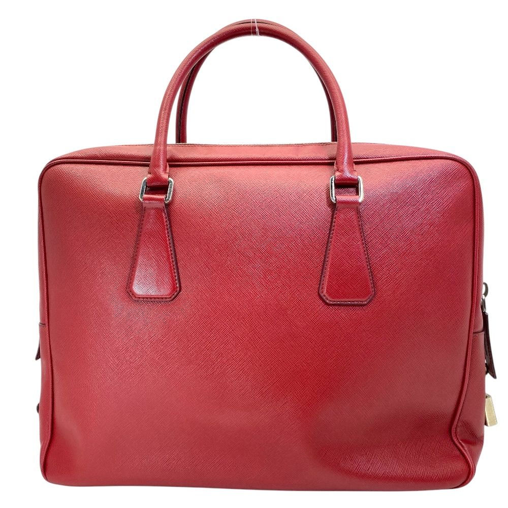 Prada Business Briefcase Handbag Triangle Logo Saffiano Leather Red Document — view 2