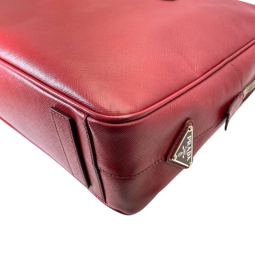 Prada Business Briefcase Handbag Triangle Logo Saffiano Leather Red Document — view 3
