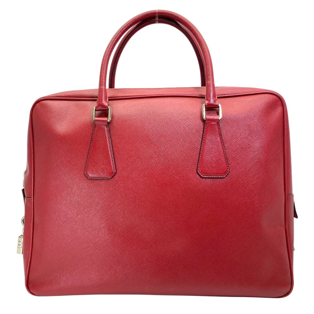 Prada Business Briefcase Handbag Triangle Logo Saffiano Leather Red Document