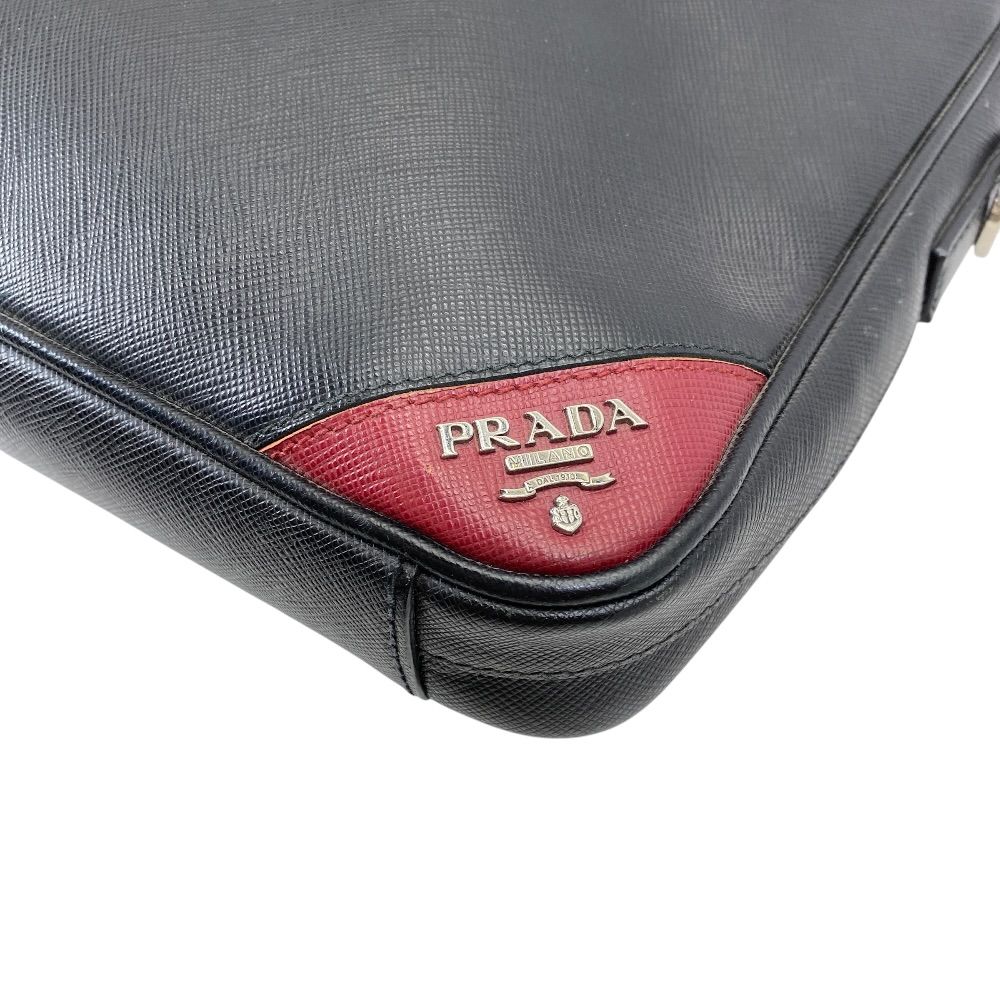 Prada Business Briefcase Handbag Logo Saffiano Leather Black Red Document — view 3