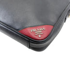 Prada Business Briefcase Handbag Logo Saffiano Leather Black Red Document — view 3
