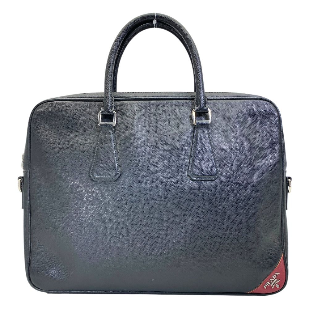 Prada Business Briefcase Handbag Logo Saffiano Leather Black Red Document