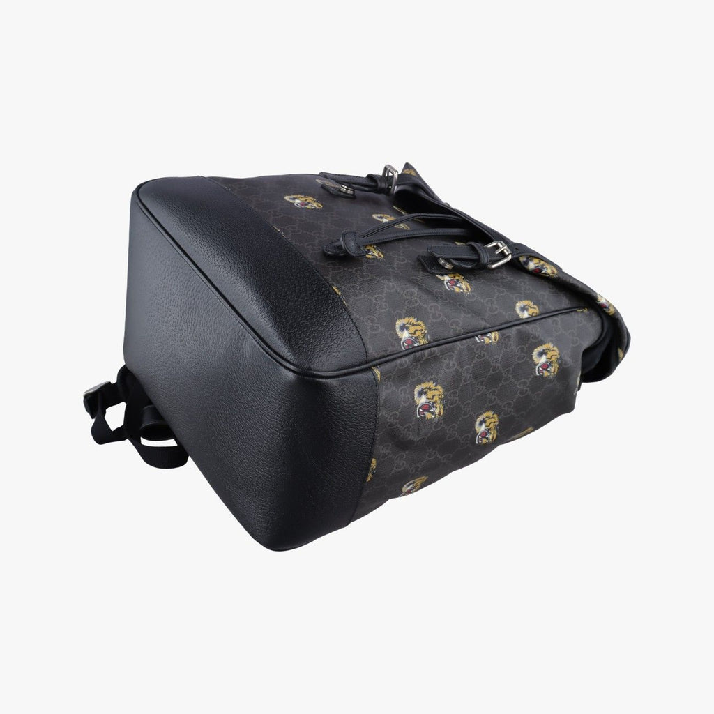 Gucci Interlocking Black GG Supreme Canvas Leather Backpack — view 4