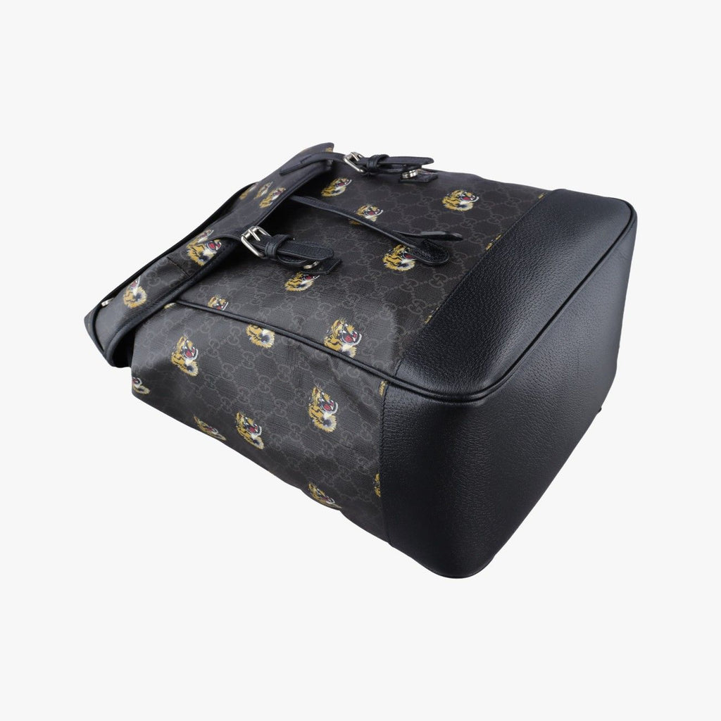 Gucci Interlocking Black GG Supreme Canvas Leather Backpack — view 5