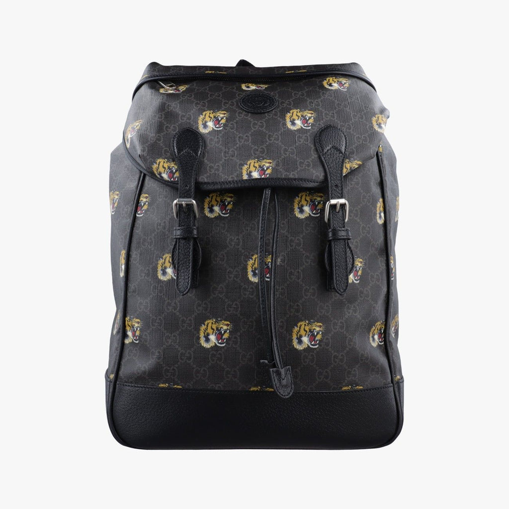 Gucci Interlocking Black GG Supreme Canvas Leather Backpack