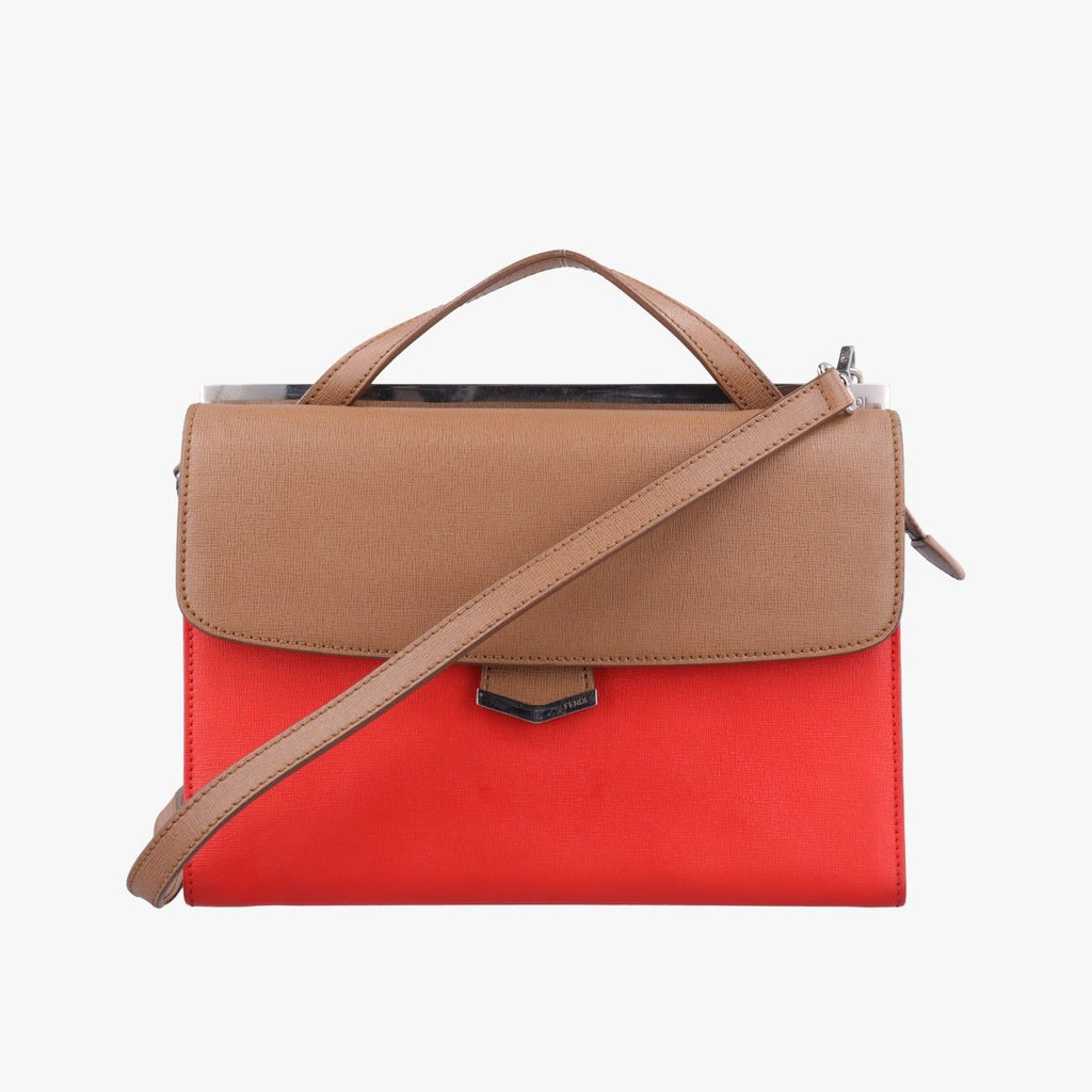 Fendi Demijule Red Brown Leather Shoulder